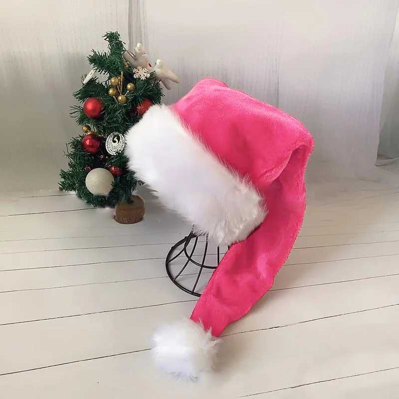 Christmas Hat Xmas Long Plush Holiday Red Green Warm Hat for Adults And Kids Unisex New Year Party Supplies Santa Claus Hat GiftW251027