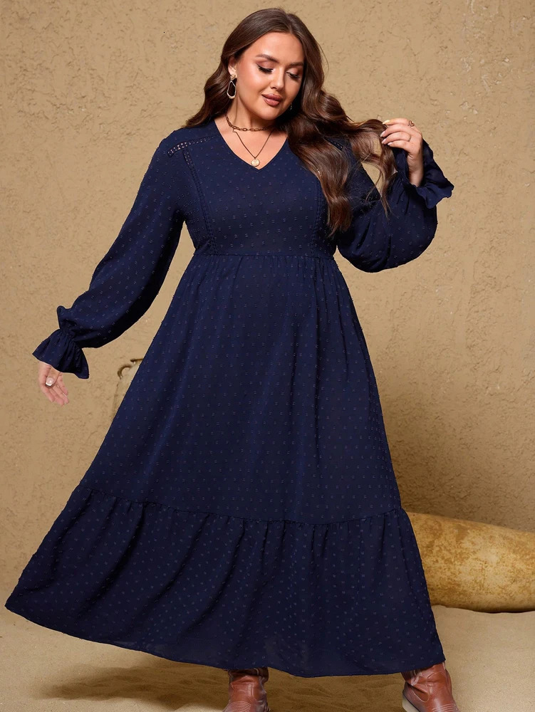 plus Size Womens Pullover VNeck Long Sleeve Dress Autumn Printed Loose Casual Fashion Choice for 251027