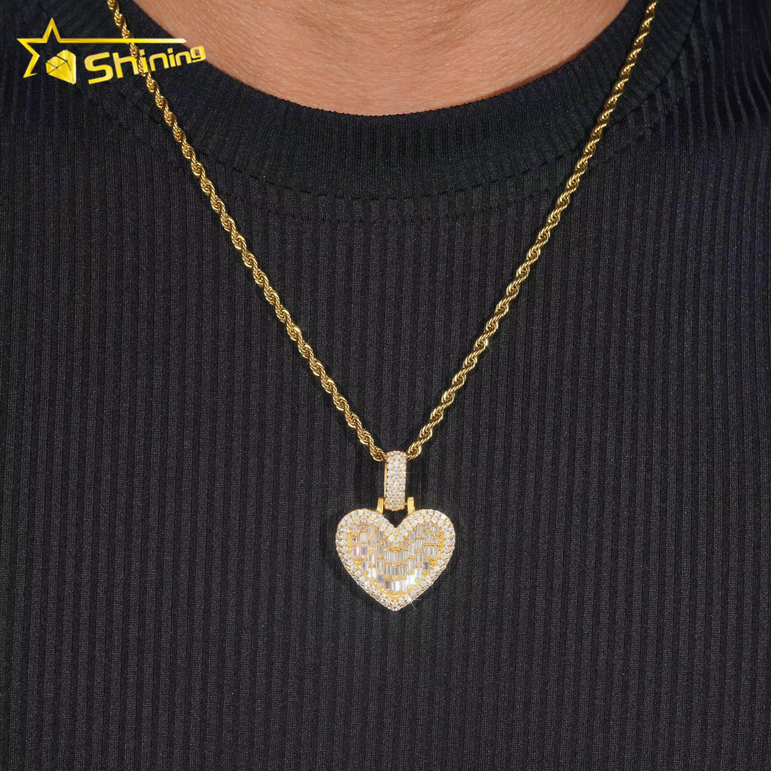 Ready to Ship Rapper Jewelry 925 Silver Rapper Pendant Vvs Moissanite Heart Shape Diamond Pendant Pass Diamond Tester