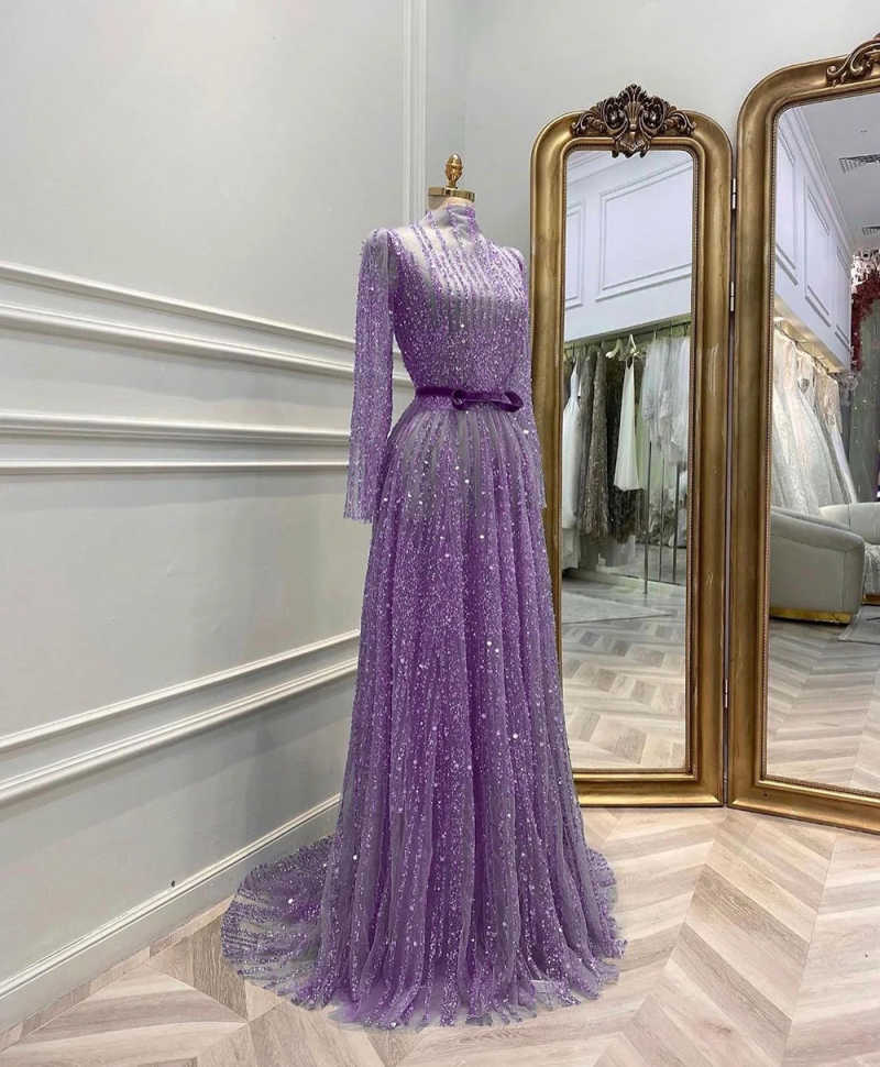 Real Photo Evening Dress Full Sleeve Prom Gowns O-Neck Beads 3D-Lace Satin Sexy Prom Dress vestidos de novia Size Customized Robes De Mariee L252817