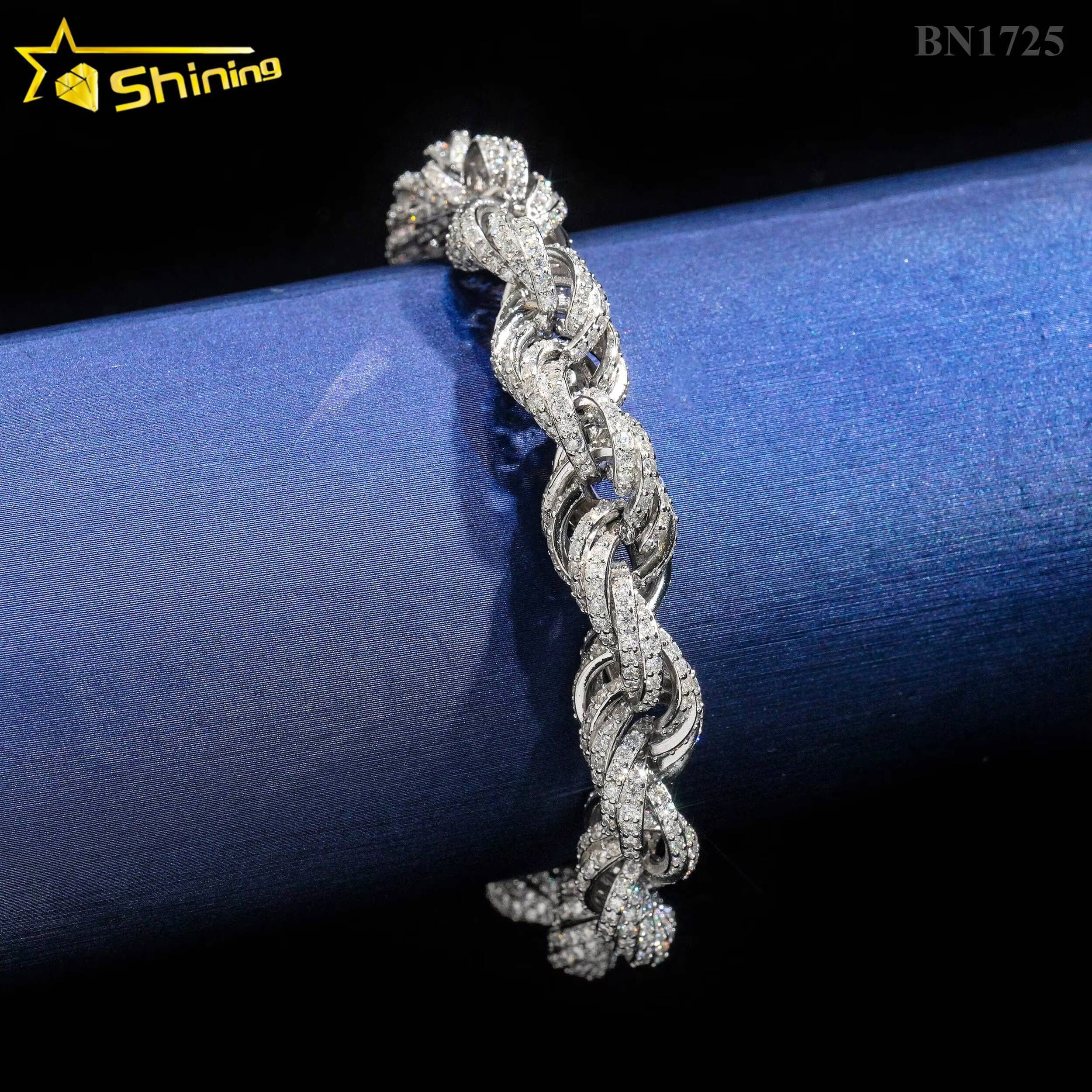 Fine Jewelry Hot Selling 10MM Diamond Cut 925 Silver Hip Hop Necklace Iced Out Moissanite Rope Chain