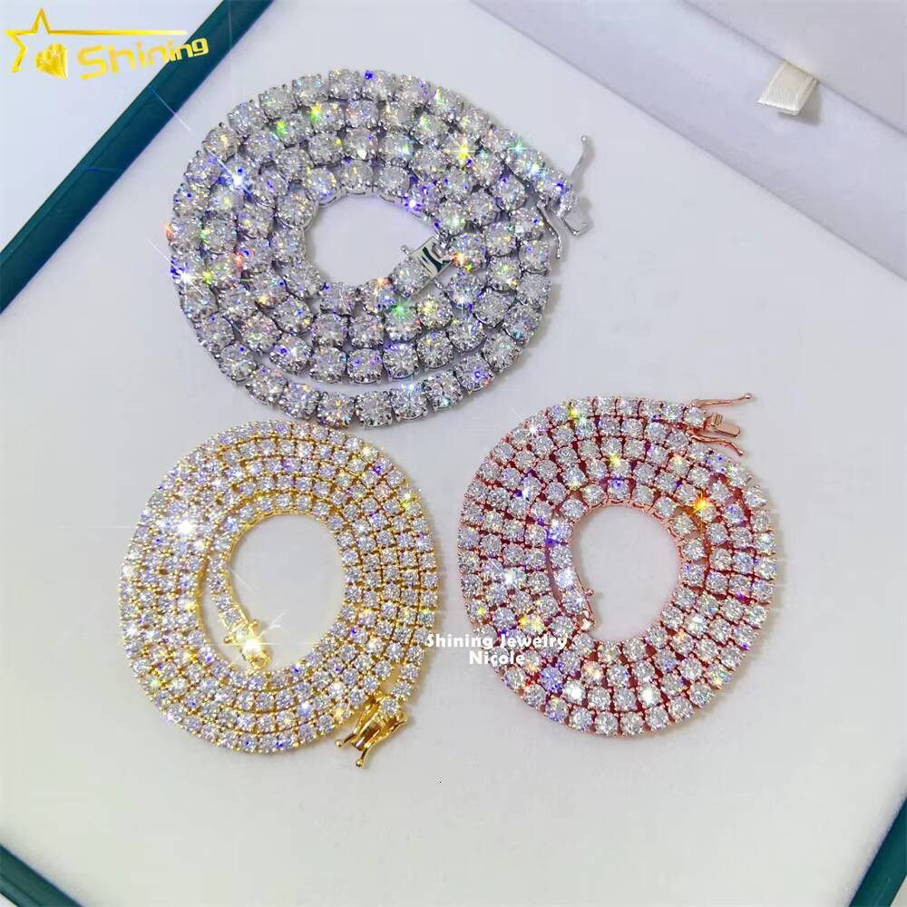 Ready to Ship Wholesale D VVS Diamond Tennis Necklace Bracelet 925 Sterling Silver Moissanite Tennis Chain