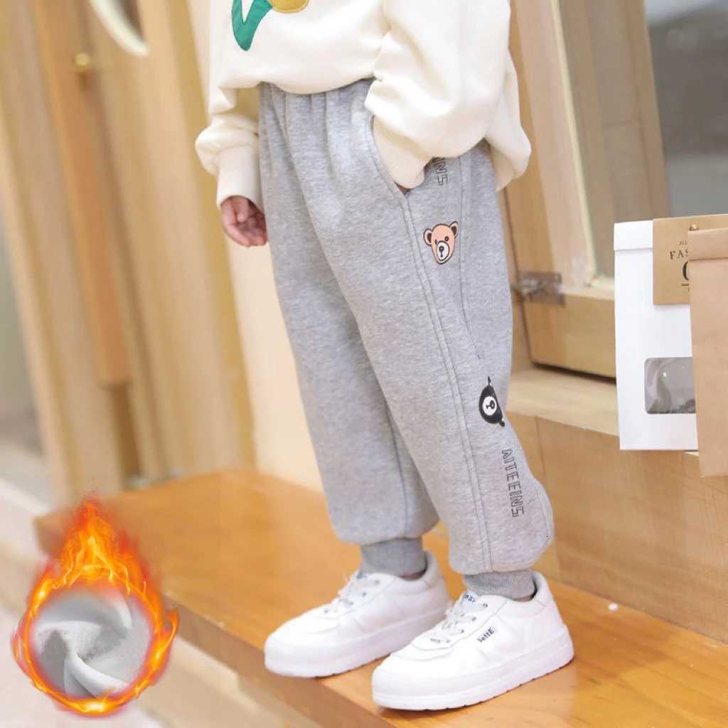 1pcs Boys Girls Winter Velvet Kids Pants Cute Little Bear Cartoon Mid Waist Warm Pantalones Baggy Thick Plush Children TrousersT251027
