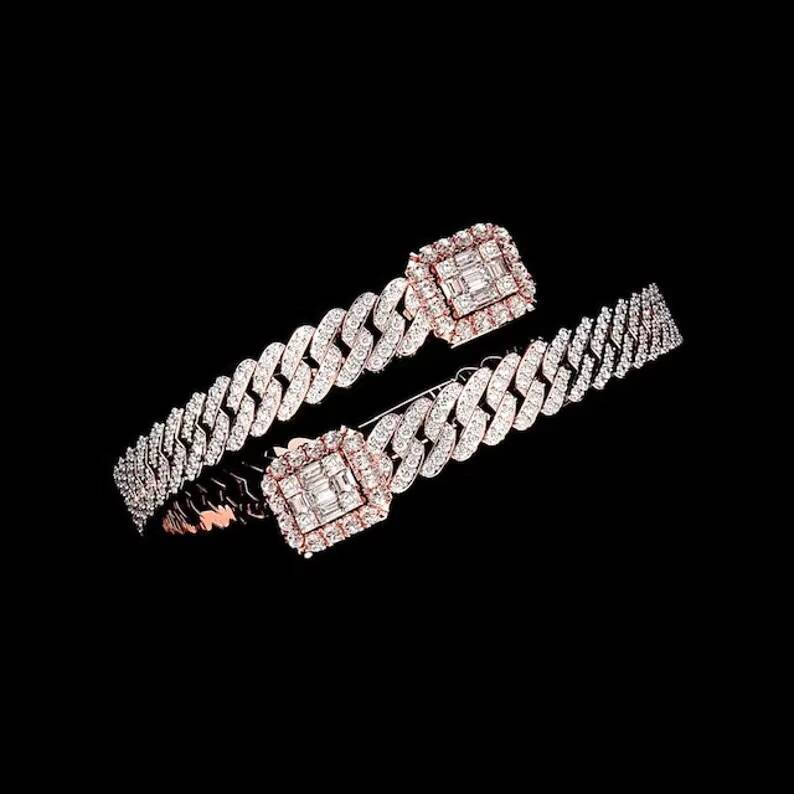 Special Design Luxury Jewelry Custom Cuban Silver Plated 18k Gold Bracelet Moissanite Diamond Iced Out Cuban Bracelet Bangles