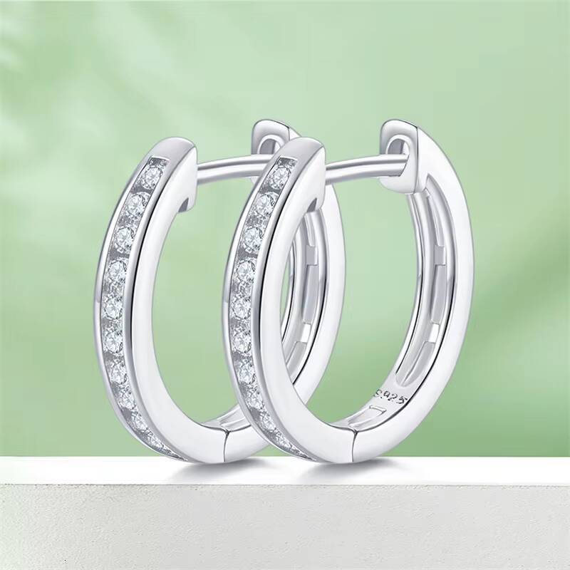 D Color VVS1 Clarity Brilliant Round Cut 12mm Moissanite Single Row Inside Out Hoop 925 Sterling Silver Earrings for Women