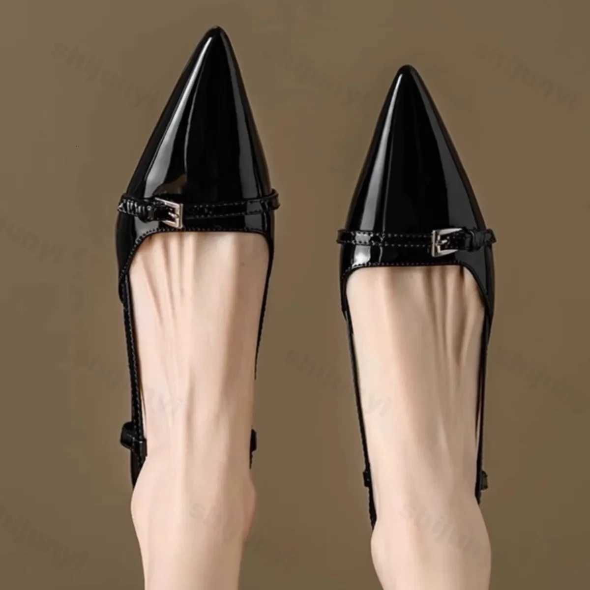 2025 New Summer French Wine Red Pointed Patent Leather Midheel Overhead Sandals for Women Skinny Heel Slingback PumpsXJ251027