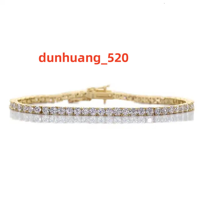 Gold Plated 925 Sterling Silver 3mm Round Brilliant Cut VVS Real Moissanite Tennis Bracelet With Certificate