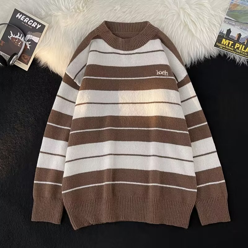 Autumn Winter New Style Patchwork Color-block Striped Sweater Men's Round Neck Knitwear Women's Designer Sweater Casual Versatile Trendy