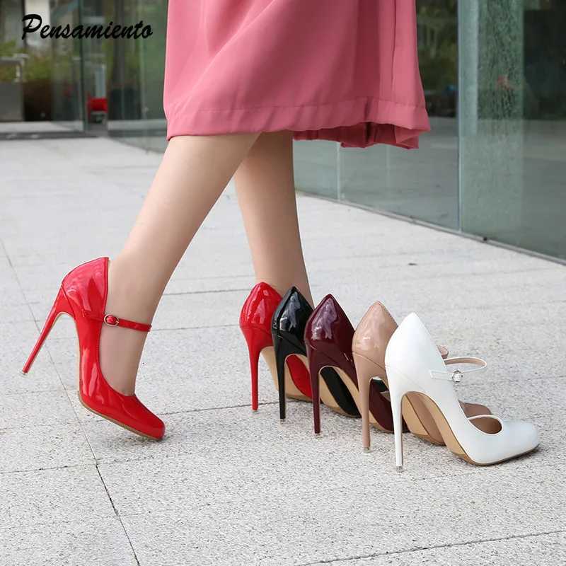 Big size 3546 Mary Janes Women Pumps Fi Round toe Patent leather 12cm High Heels Spring Summer Office Lady ShoesXJ251027
