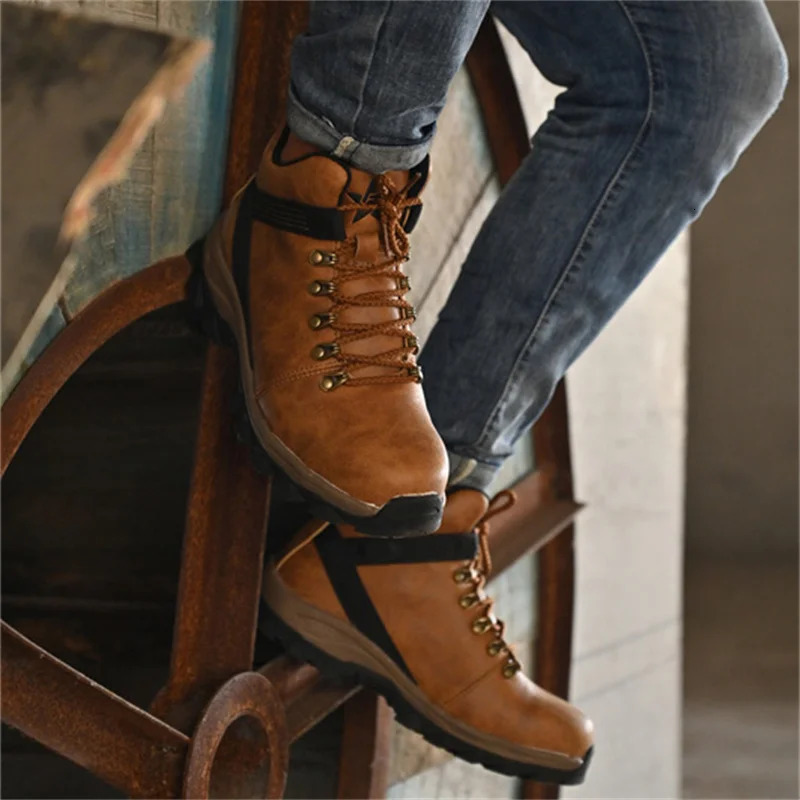 Waterproof Borwn Color Safety Shoes Men Steel Toe Work Boots Unisex Hiking Trail Antismash Non Slip Botas Platform Boots Hombre 251023