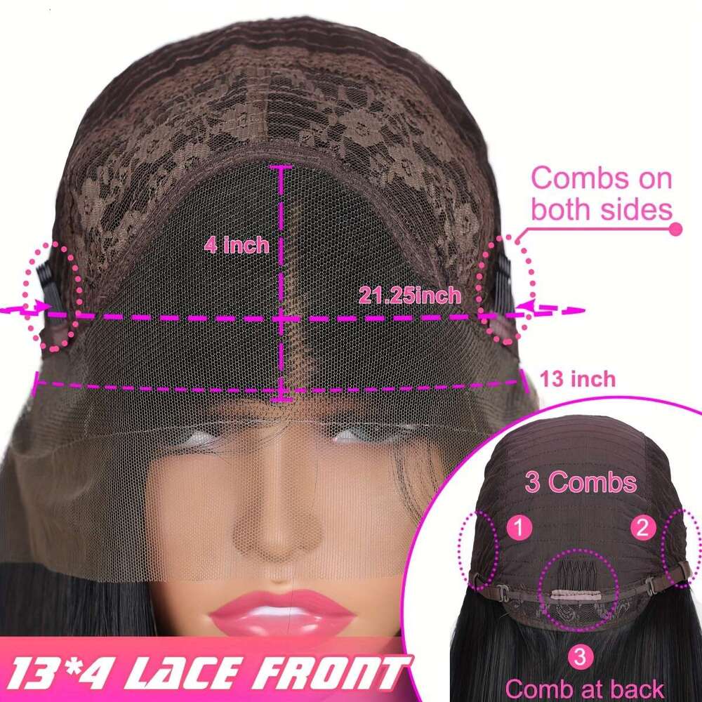 13X4 Wig 13X4 Lace Frontal Synthetic Wigs For Women Glueless, Preplucked, Bleach Knots, Long Yaki Kinky Straight Soft Hair | Black Color, Cosplay, Dai