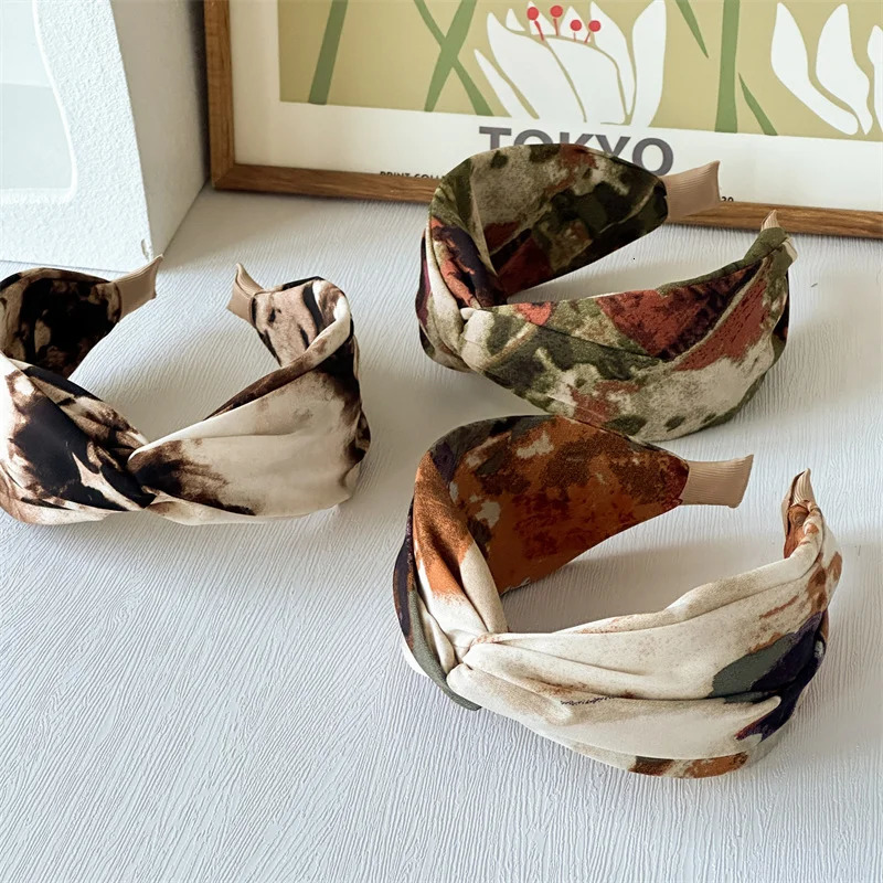 Fashion Wide Hair Hoop Tie Hairband for Women Girls Vintage Print Flower Cross Turban Headband Bohemia Hair Accessories 251023