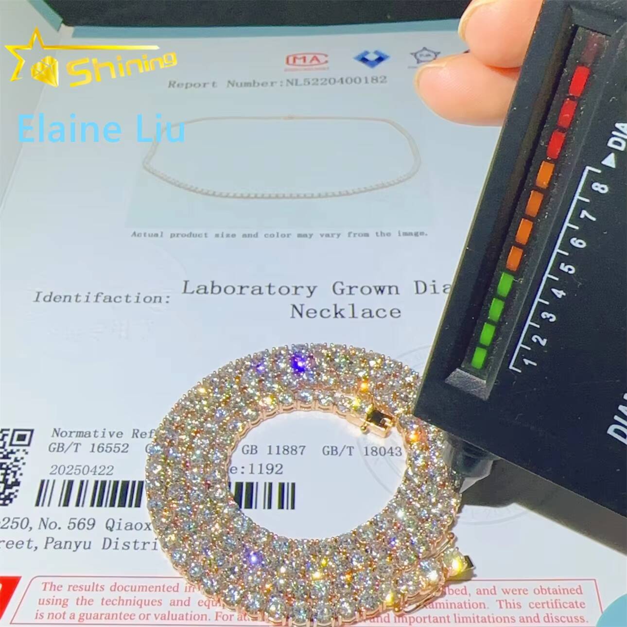 3mm Custom Luxury 10K Real Solid Gold Hip Hop Necklace Lab Grown Diamondhpht Tennis Chain