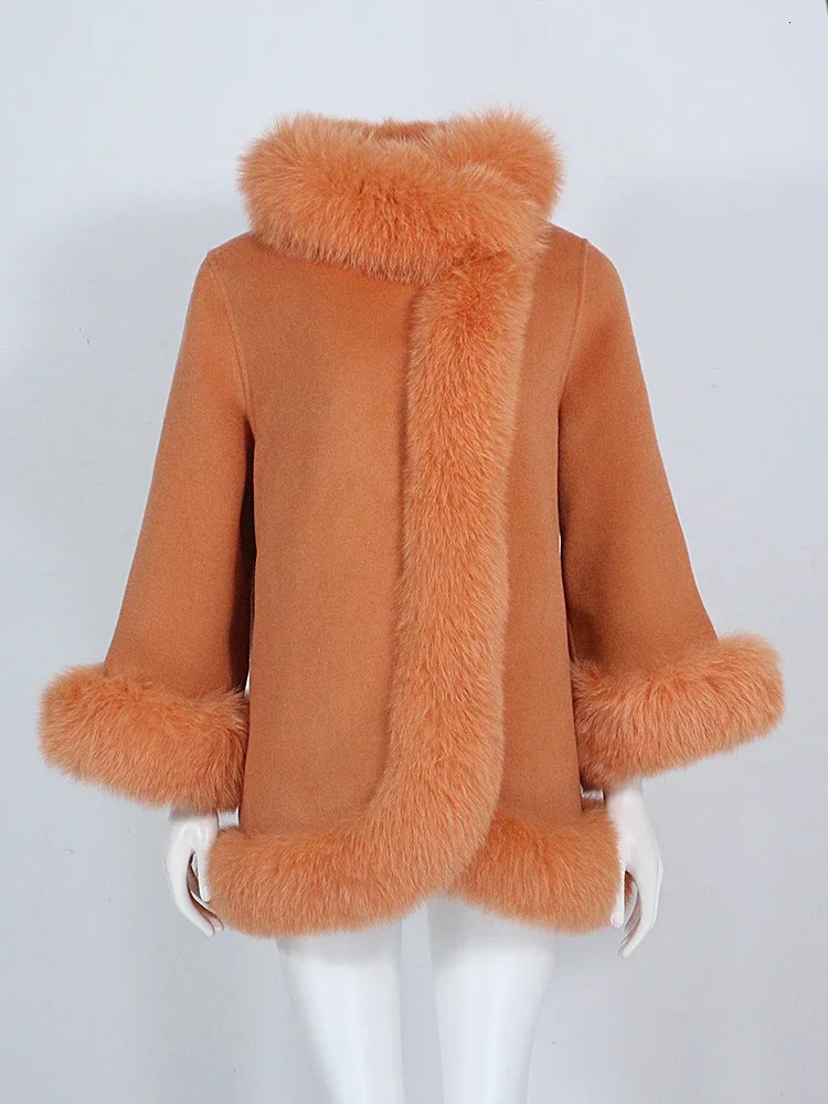 OFTBUY Real Fur Coat Winter Jacket Women Natural Fox Fur Collar Cashmere Wool Woolen Ladies Outerwear Streetwear Fashion 251024