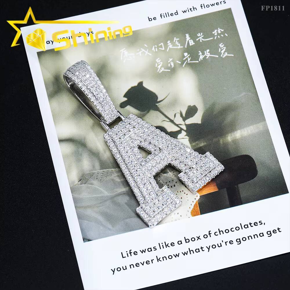Initial Letter Pendant VVS Moissanite Pendant 925 Silver Gold Plated Iced Out Letter Pendant Hot Sale Hip Hop Jewelry