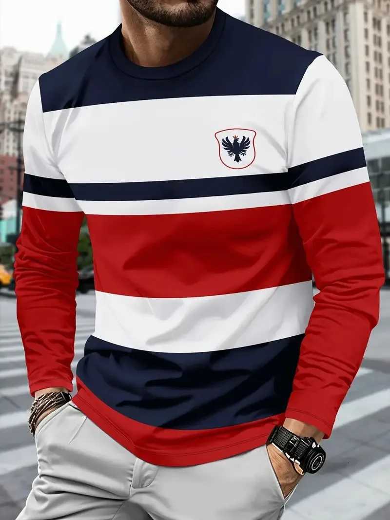 New mens longsleeved casual and fashionable striped print comfortable and soft mens wear for Spring and Autumn 2025 W251027