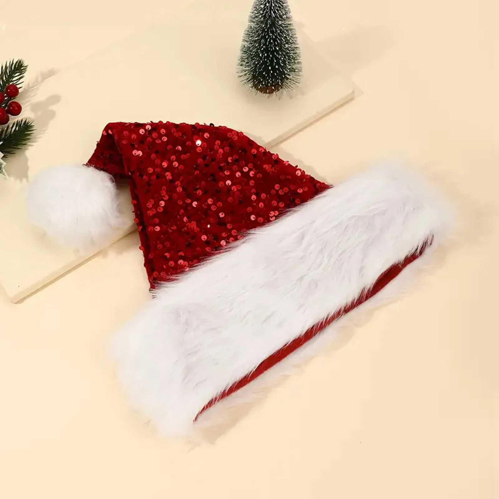 Doublelayer sequined Christmas hat holiday decoration Shanghai style plush hat new Christmas decoration hat redW251027