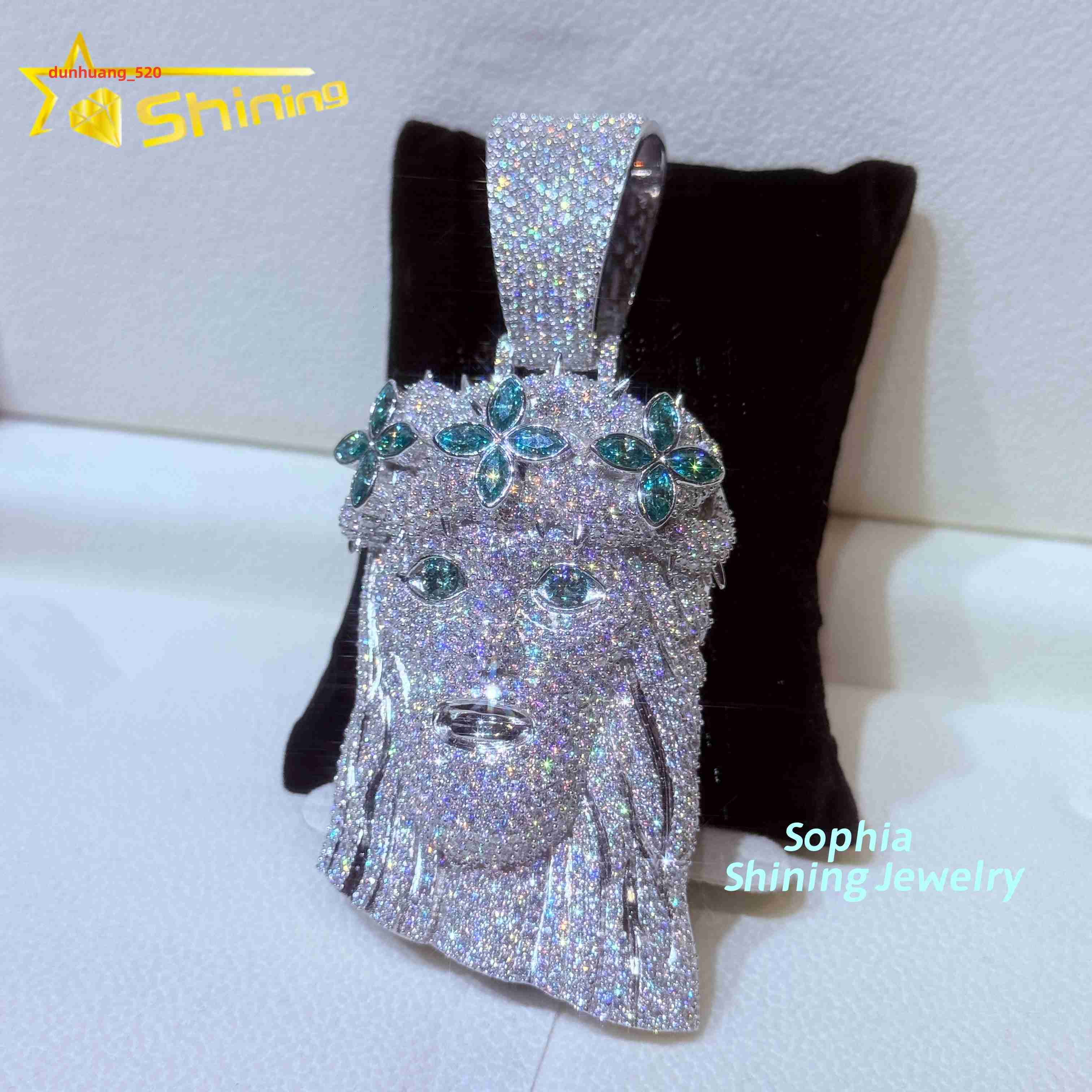 Hot Sale Personalized 3D Design Hip Hop Jewelry Men Iced Out Soild Back Pendant Colored Stone Moissanite Jesus Pendant