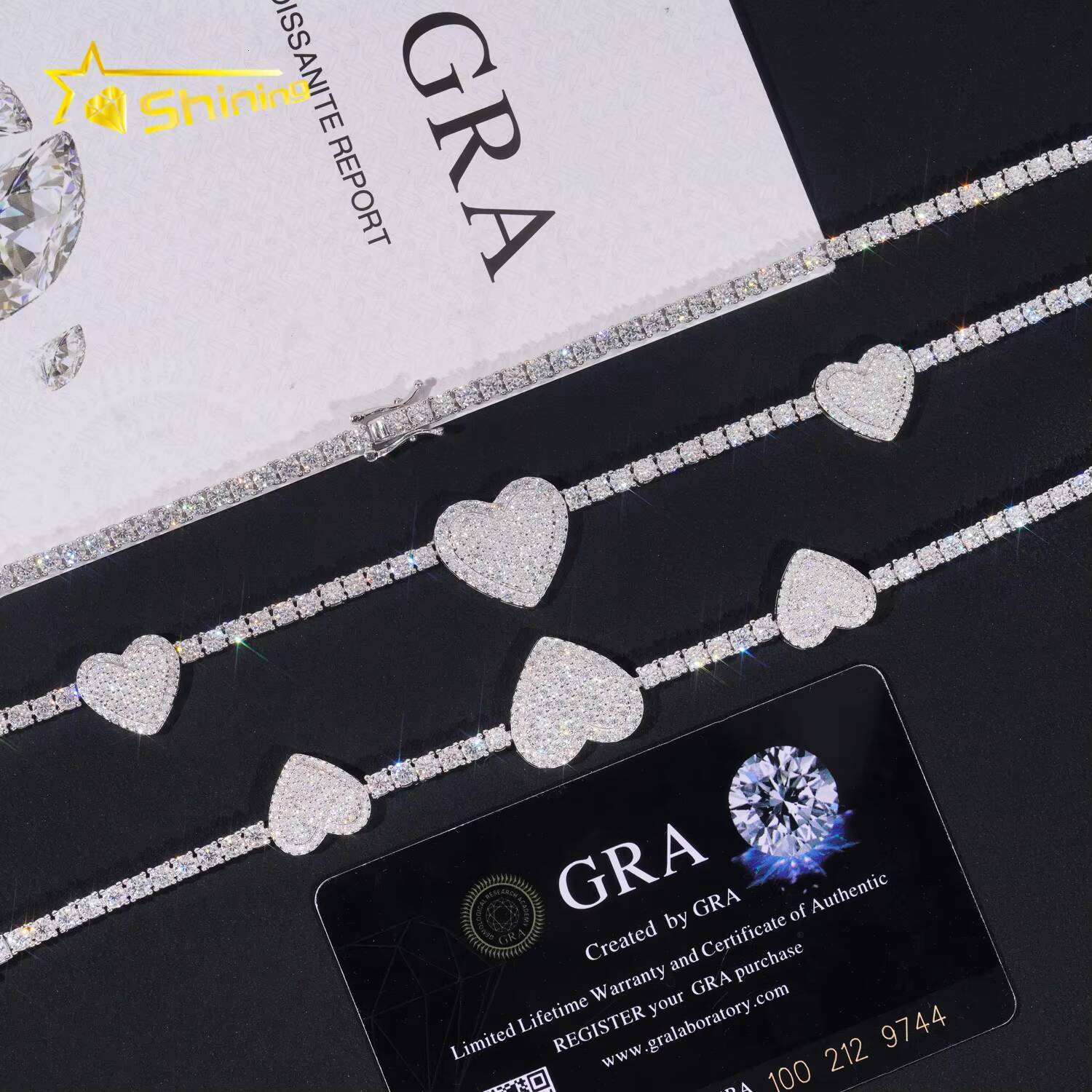 Fine Jewelry Trendy Heart Style Necklace Men Women 925 Sterling Silver 3MM VVS Moissanite Tennis Necklace GRA Certificated