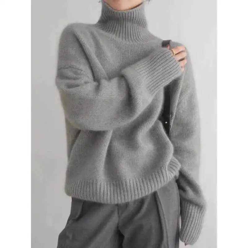 100 wool high neck sweater womens solid color long sleeved top autumn and winter fashionable knitted warm pullover sweaterT251027