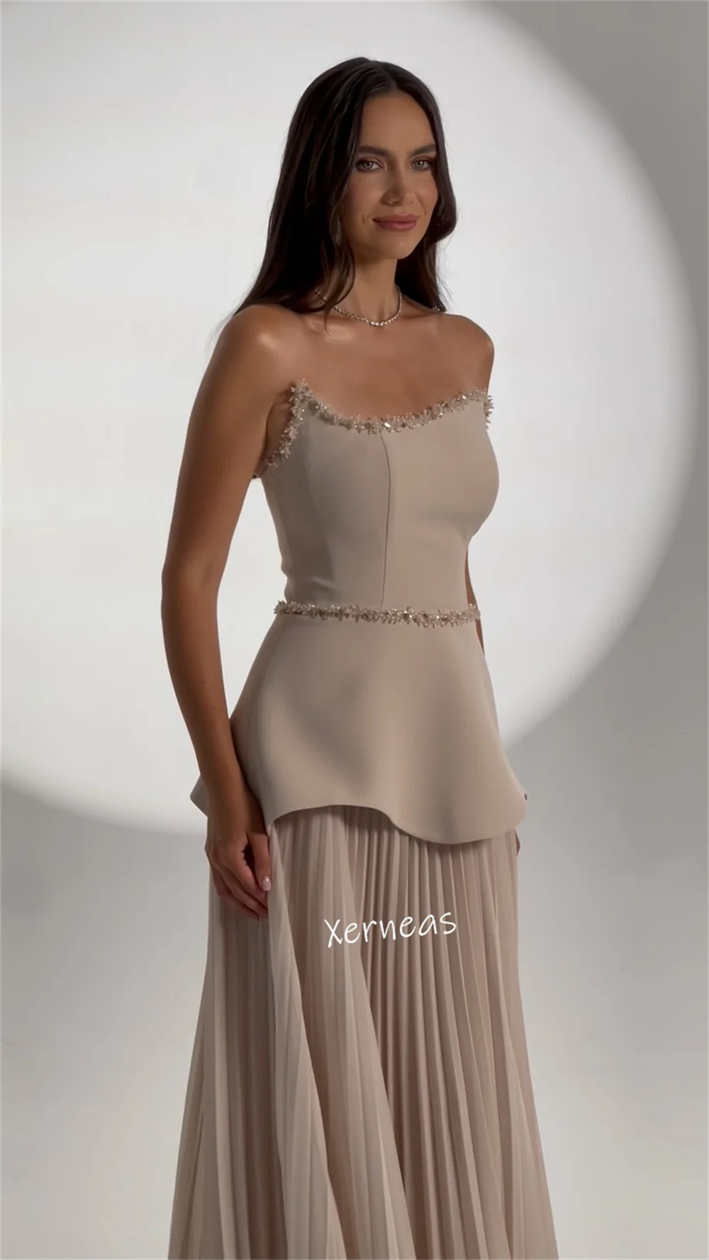 Customized Jersey Sequined Pleat Strapless A-line Long Dresses Bespoke Occasion Zip Prom Party Gown Exquisite Sparkle Evening