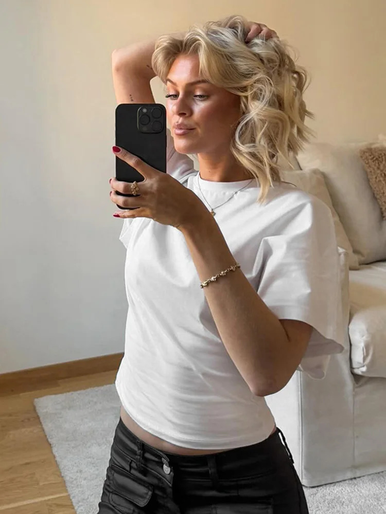 Fashion Casual Solid Gray Cropped Tshirt 2025 Woman Clothes Oneck Corset Tops Streetwear Girls Spring Summer Short Tee Shirts 251027