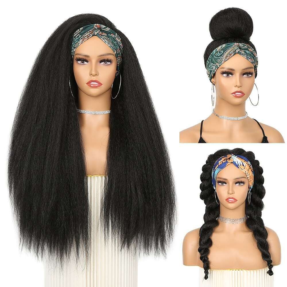 Kinky Headband Women - Synthetic Long Yaki Straight Wigs With Black Headband, Afro Wig For Daily Party, Halloween, Cosplay, Parties, Etc., Party Natur