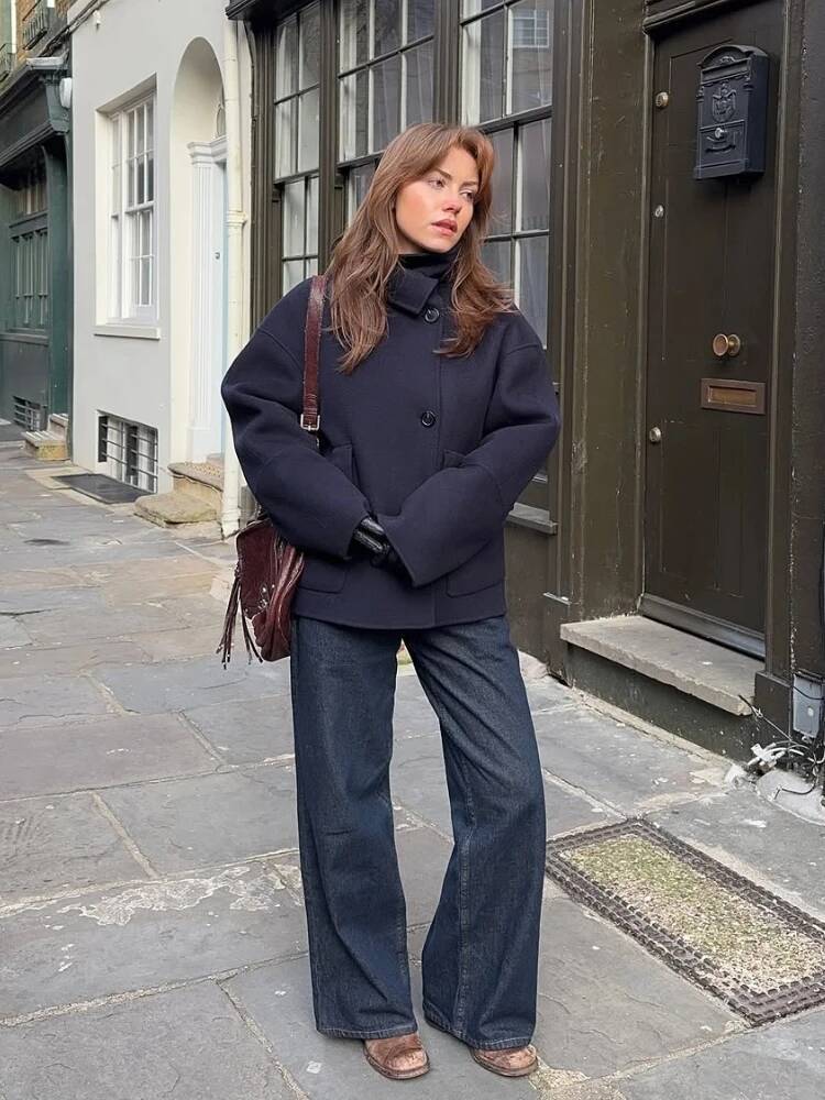 winter jacket women Retro Loose Stand Collar Tweed Coat Women Fashion Casual Gray Single Breasted Short Coats Female 2025 Autumn Chic Street Outwear