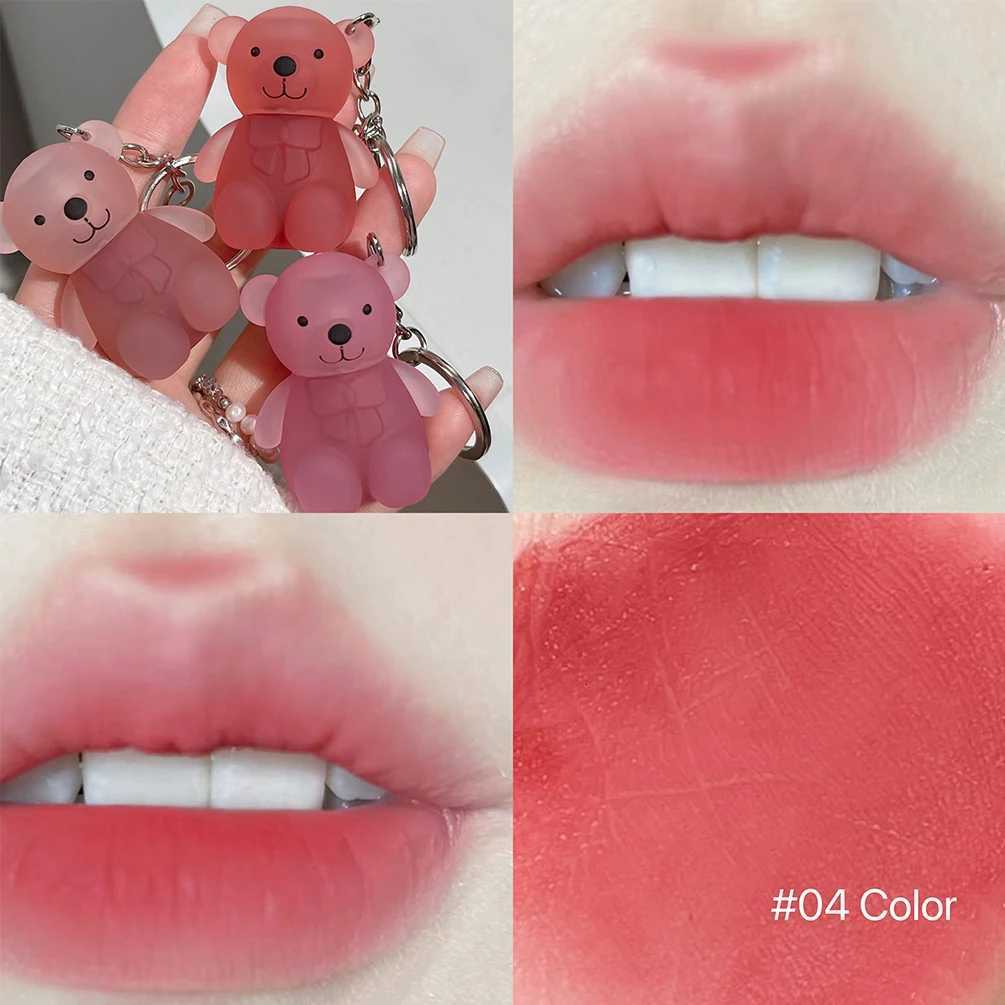 Cute Bear Velvet Lip Mud Keychain Matte Nude Red Lip Gloss Autumn Winter Nonstick Cup Lipstick Waterproof Lasting Lips Makeup W251027