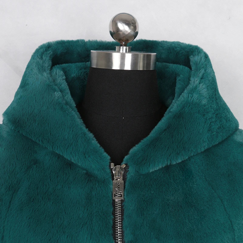 Nerazzurri Winter Long faux fur coat with Hood Sleeve Zipper Black Furry Rabbit Fur Outwear Plus Size Korean Fashion 251027