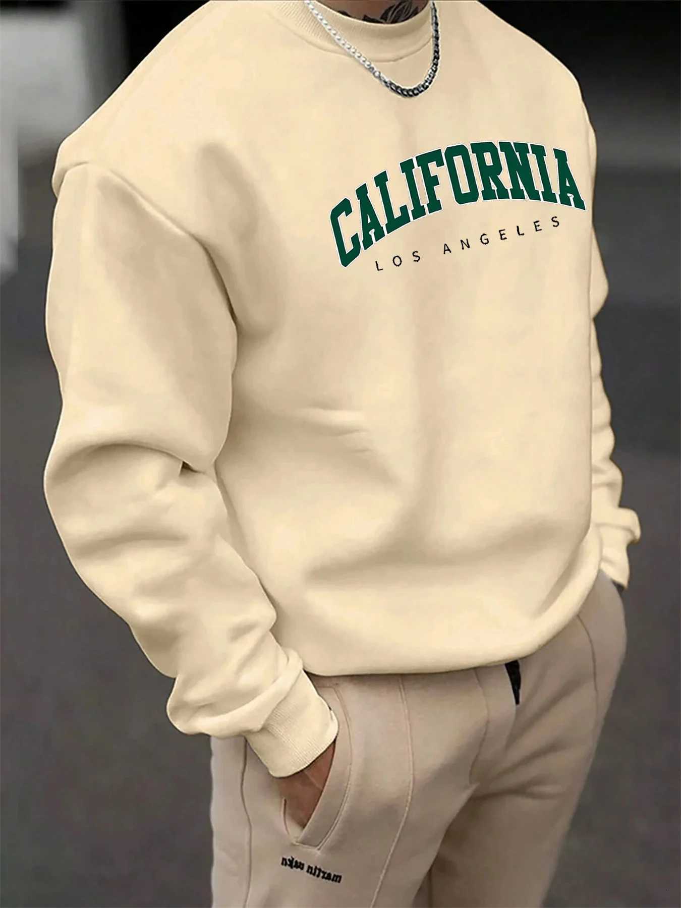 Mens autumn and winter fashionable casual loose California Los Angeles letter printed long sleeved round neck sweatshirt W251027