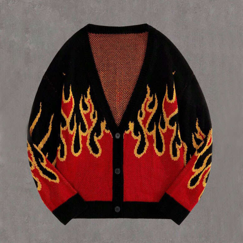 New autumn and winter products, fashionable colors, flame patterns, contrasting designs, sweaters, cardigans sweater