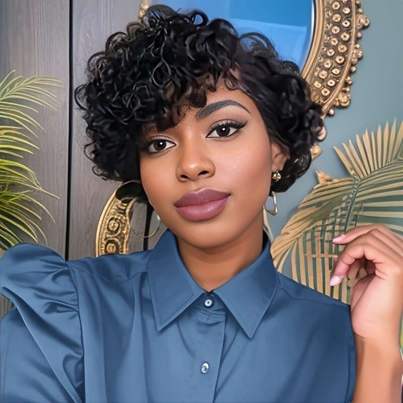 Women's Jerry Curl Remy Human Hair Wig 150% Density Pixie Cut With Transparent Frontal Lace 13X4x1, Pre-Plucked Hairline & Any Part Natural Look 