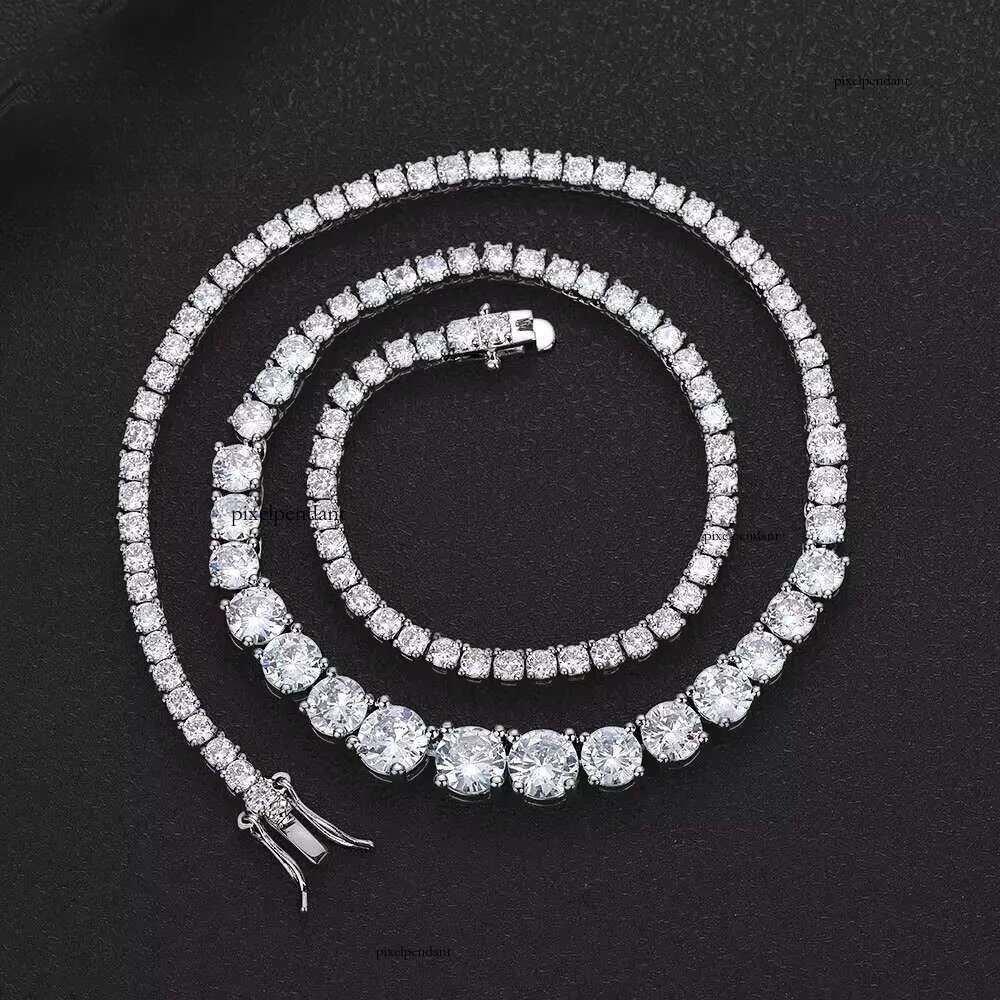 Moissanite New Style Hiphop 3mm-7mm Bling MoissaniteStone Sier Plated Gradient Size Tennis Chain Necklace for Women Jewelry