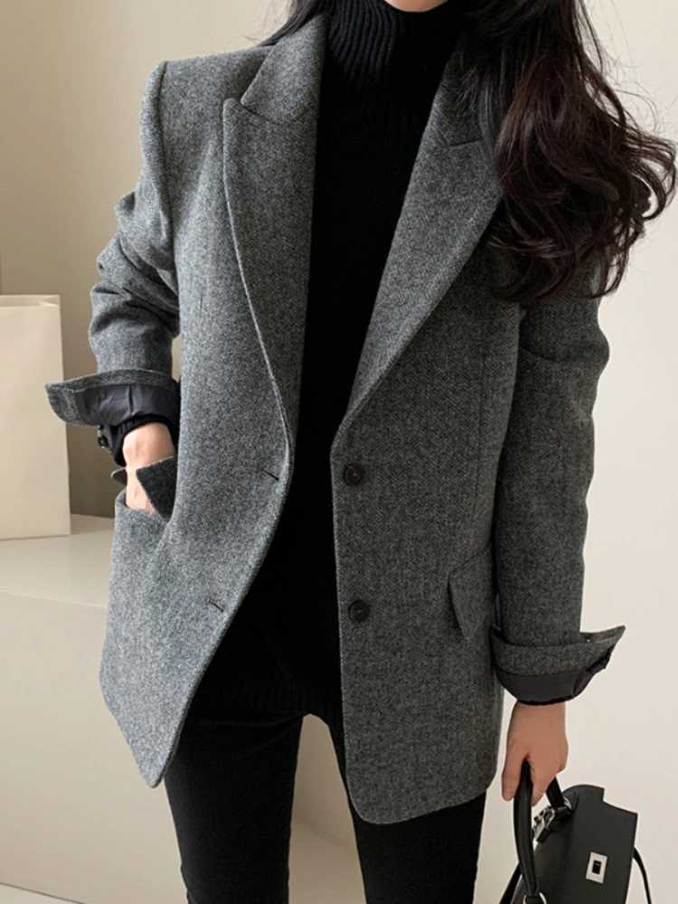 Woolen Jackets Thick and Warm Korean Fashion Heavy Jackets Highend Versatile New Autumn and Winter Black Tweed Suit Women Coat M251027