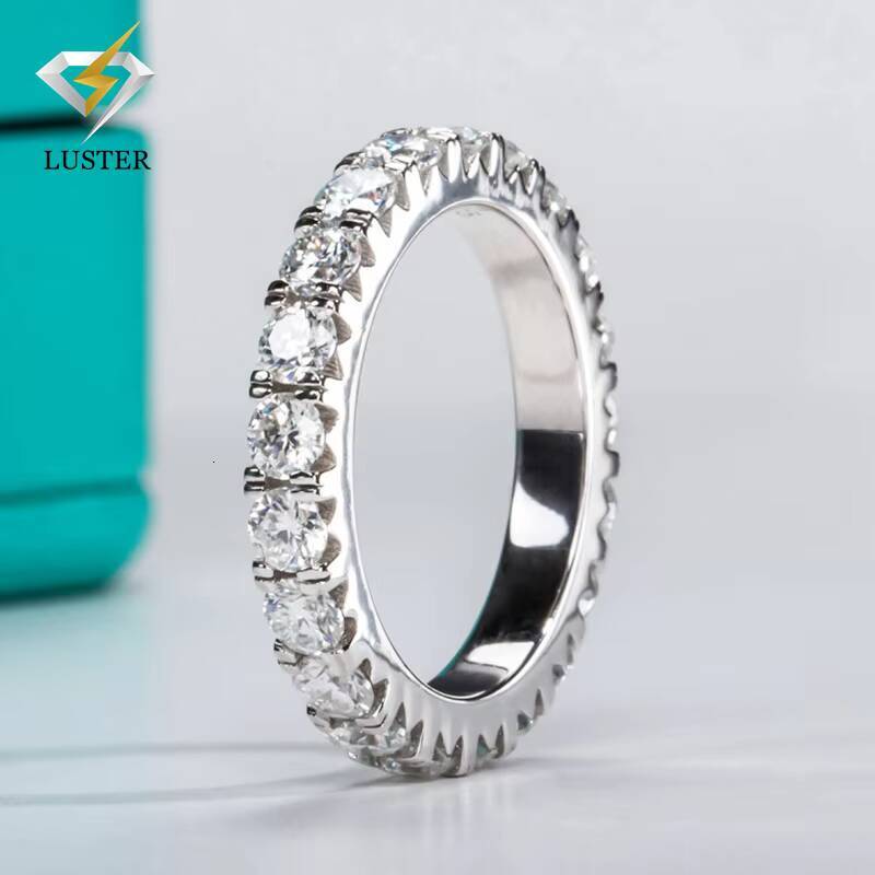 Luster Jewelry S925 Sterling Silver 3mm FL GRA Moissanite Diamond Jewellery Engagement Wedding Band Eternity Rings