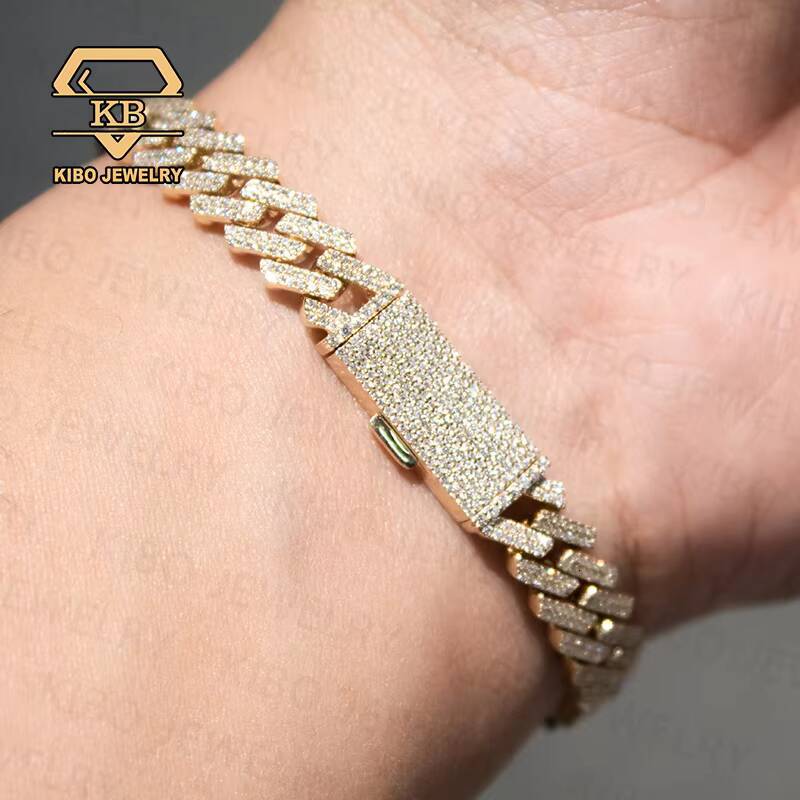 Hip Hop Iced Out 8mm Lab Grown Diamond HPHT VVS VS 10K Solid Real Gold Cuban Link Chain Bracelets Men Women