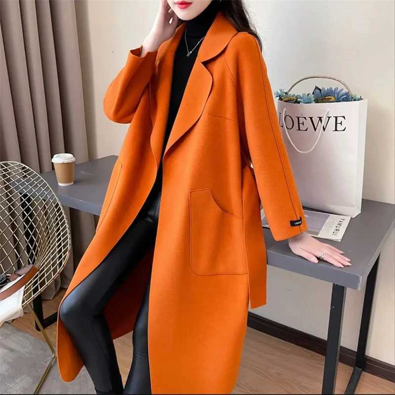 HighQuality DoubleSided Wool Coat Cashmere Jacket LaceUp Autumn Winter Long Slim Fashion Trench Coat Female Outwear 2025 Ne M251027