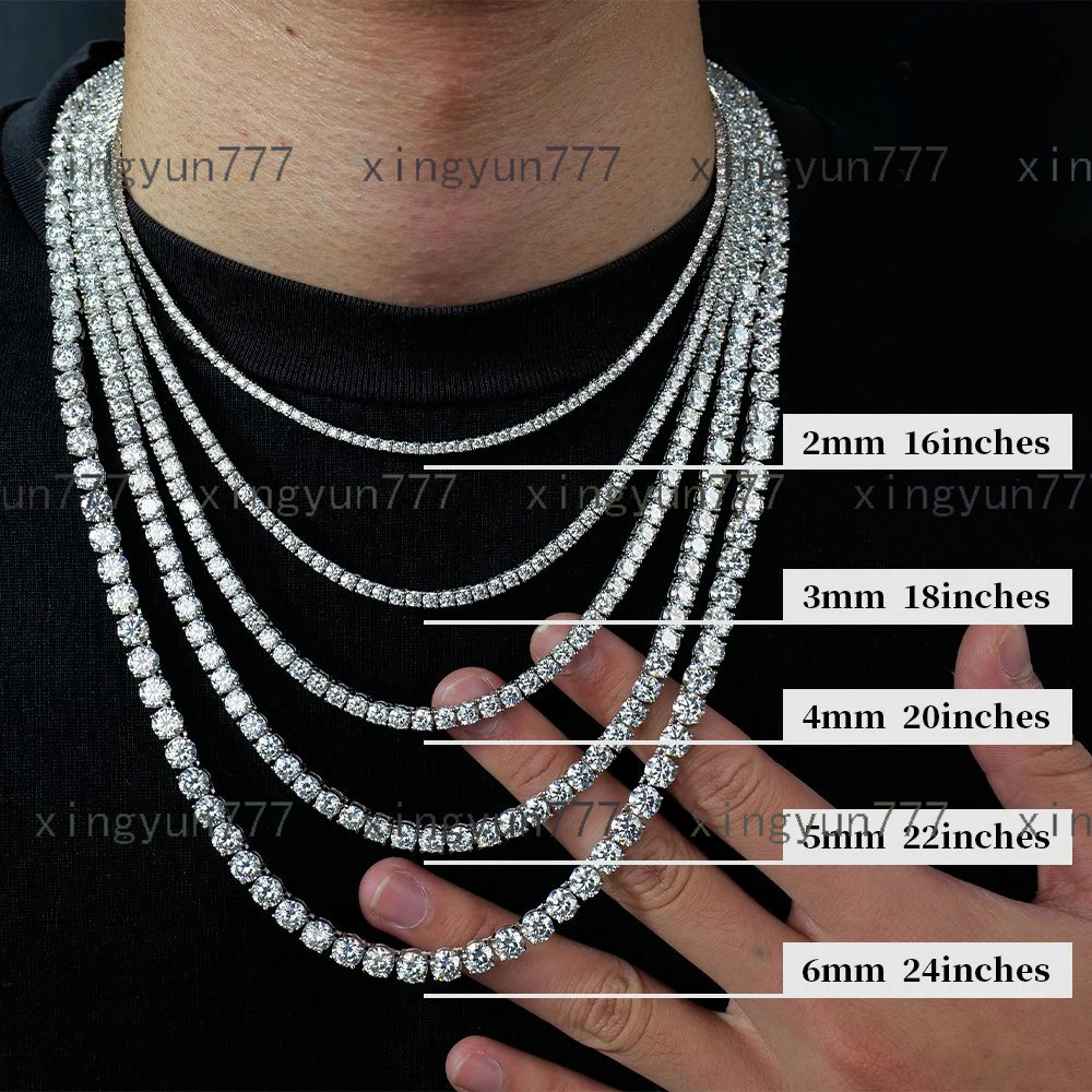 Fashion Jewelry Moissanite Tennis Chain Necklace 925 Sterling Silver 25mm Spot Wholesale Four Prong Tennis Chain Bracelet