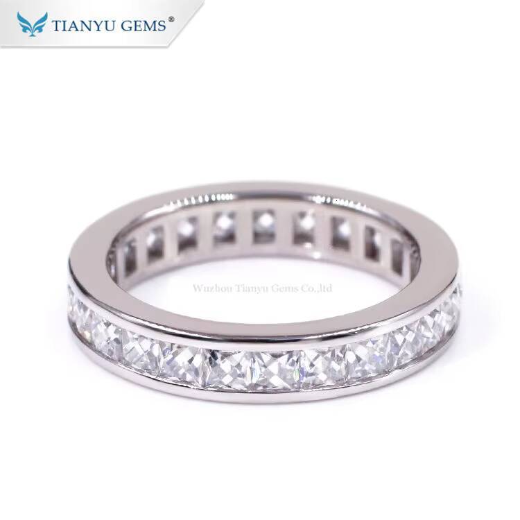 Tianyu Gems Channel Set French Cut 25mm Moissanite Band Ring D VVS1 Stone Women 18k 14k 10k White Gold Rings Wedding Jewelry