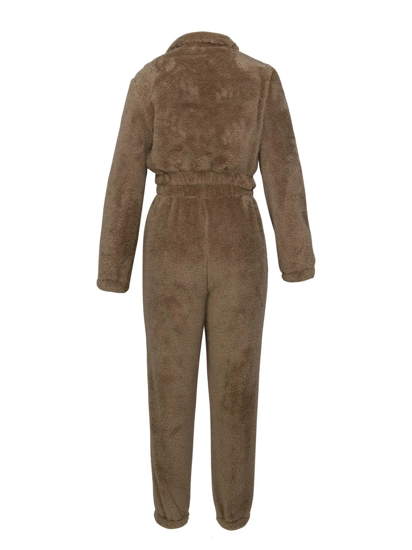 Winter Plush Two Piece Set Casual Home Warm Suit For Women Fashion Zipper Lapel Pullover Top Elastic Waist Trousers 251027