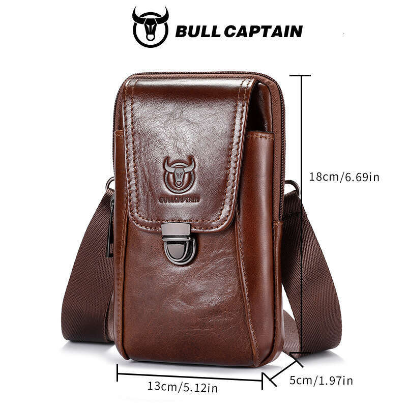 Captain Bull BULLCAPTAIN Men S Genuine Leather Single Shoulder Crossbody Inch Inch Belt Phone Waist Bag High Quality
