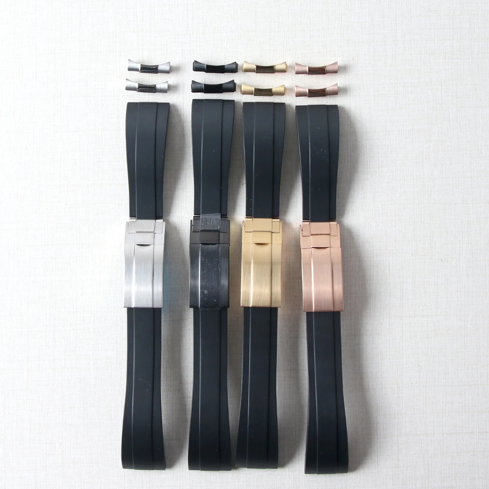 20mm Rubber Watch Band For YachtMaster Daytona Submariner Curved End Strap With Endlink Buckle Black Silicone Bracelet 251027