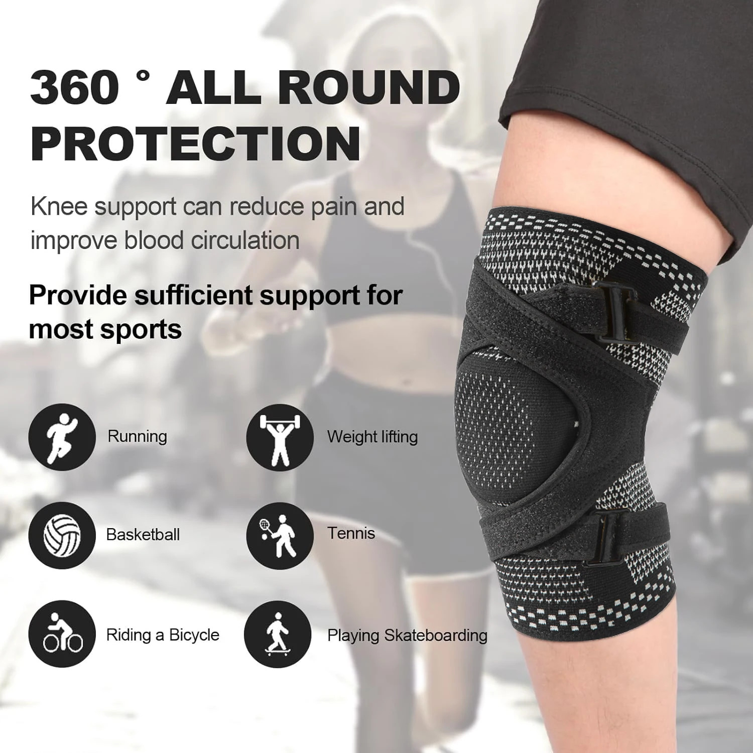 Knee Brace Support with Straps Side Stabilizers Patella Gel Pad Compression Sleeve for Knee Pain Meniscus Tear Running Working 251023