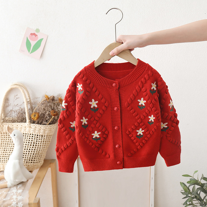 New children's sweater designer coat, baby spring and autumn knitted Korean version, girls' embroidered flower knitted cardigan