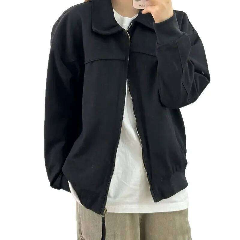 Black Detroit Workwear Jacket Men's Spring Autumn Trendy Pilot American Style Short Coat Casual Loose Fit Summer Thin Model