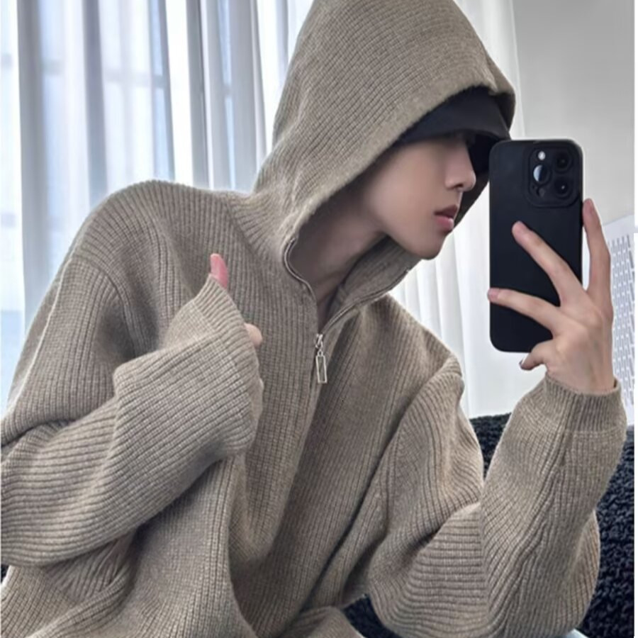 American Style Designer Sweater Casual Jacket Half Zipper Hooded Sweater Men's Autumn And Winter Trendy Brand Loose Lazy Style Knitted Sweater
