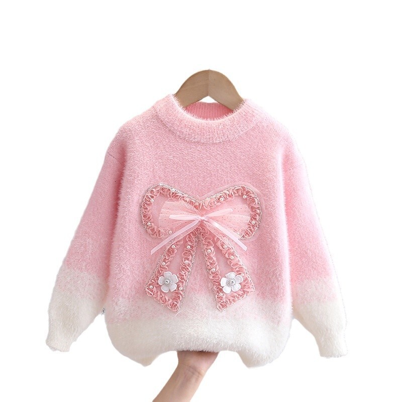 New hot selling designer sweater, fashionable thickened faux mink velvet children's sweater, knitted top for autumn and winter base