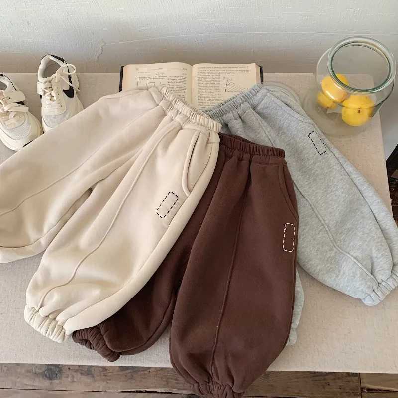 Children Pants 2025 Winter Embroidered Fleece Thickened Sweatpants for Kids Fleeve Boys Girls Sweatpants Toddler Sport PantsT251027