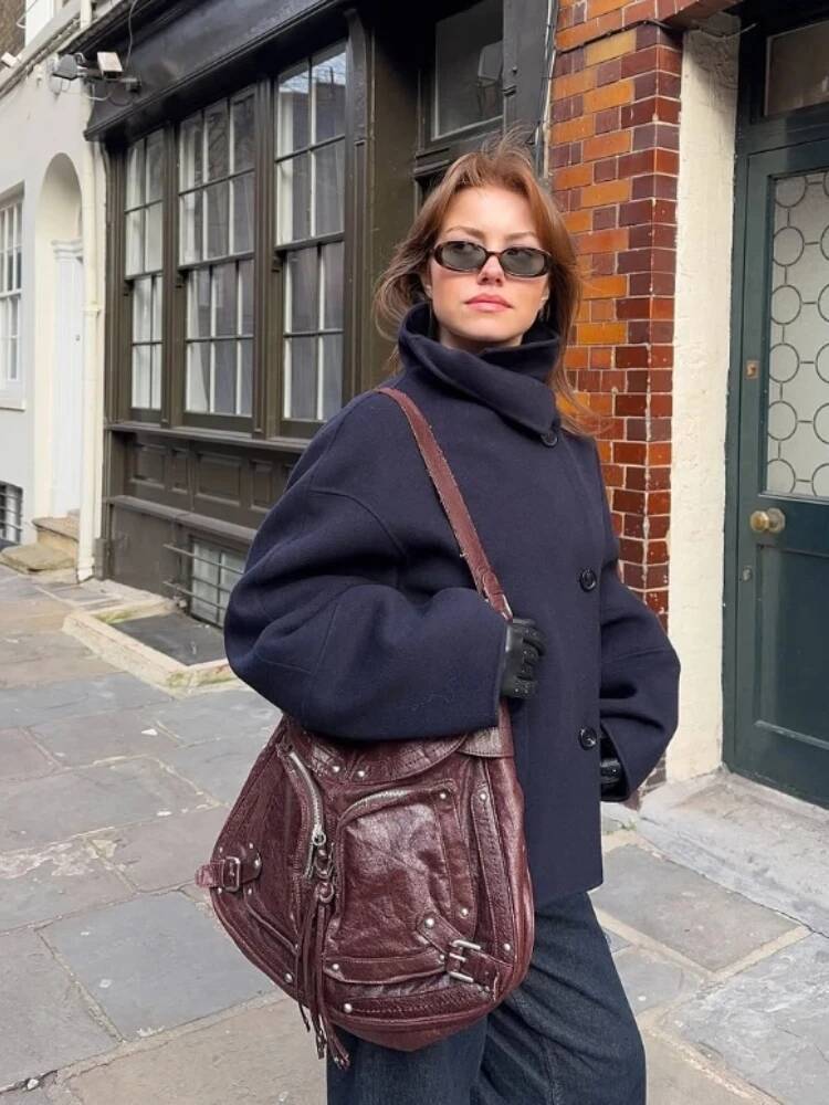 winter jacket women Retro Loose Stand Collar Tweed Coat Women Fashion Casual Gray Single Breasted Short Coats Female 2025 Autumn Chic Street Outwear